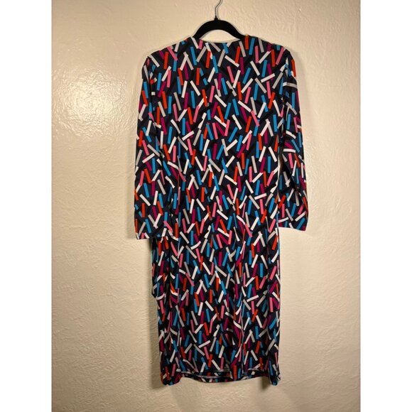 Anne Klein 16 Faux Wrap Dress Long Sleeve Multi-Color Work Wear 80's Vibes Party - Picture 3 of 8